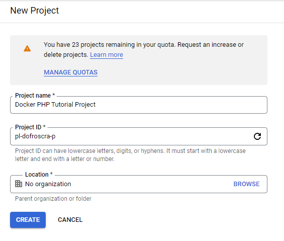 Create a new GCP project