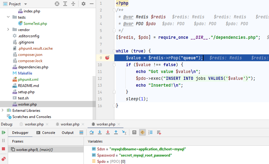 PhpStorm debugging breakpoint for php-workers